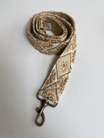 La Natelier, Schouderband / cameraband / tassenriem. Ecru - beige - lichtbruin/goud.