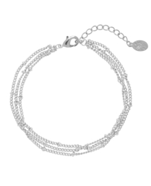 RVS (stainless steel) armband, drielaags, fijne schakel met bolletjes. Zilverkleurig