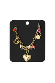 Grove RVS (stainless steel) ketting met hart / kleur bedels. Goudkleurig.