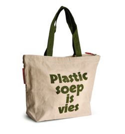 No More Plastic Bags Foundation. “Plastic soep is vies” shopper. Ecru - Groen.