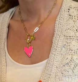 Fushi stainless steel ketting met gekleurd hart.