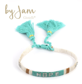 By Jam, Textiel vriendschap armband. “Hope”,  Aqua-offwhite