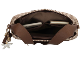 Charm London. Tas bruin-ecru gevlochten.