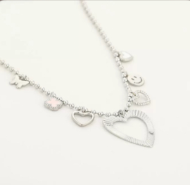 Chunky RVS (stainless steel) ketting met veel bedels.  Zilver of goud