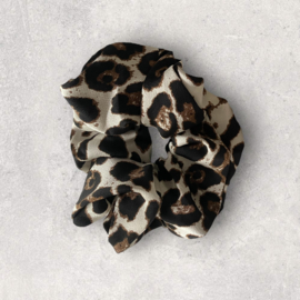 Satijnstof Scrunchie panter zand - zwart