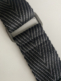 Bag2Bag Schouderband visgraat breed, zwart-zilver, extra lang