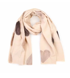 Langwerpige super soft sjaal, licht beige met harten.