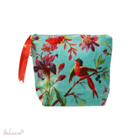 Mooie fluwelen shopper van Imbarro. Turquoise. Paradise print.