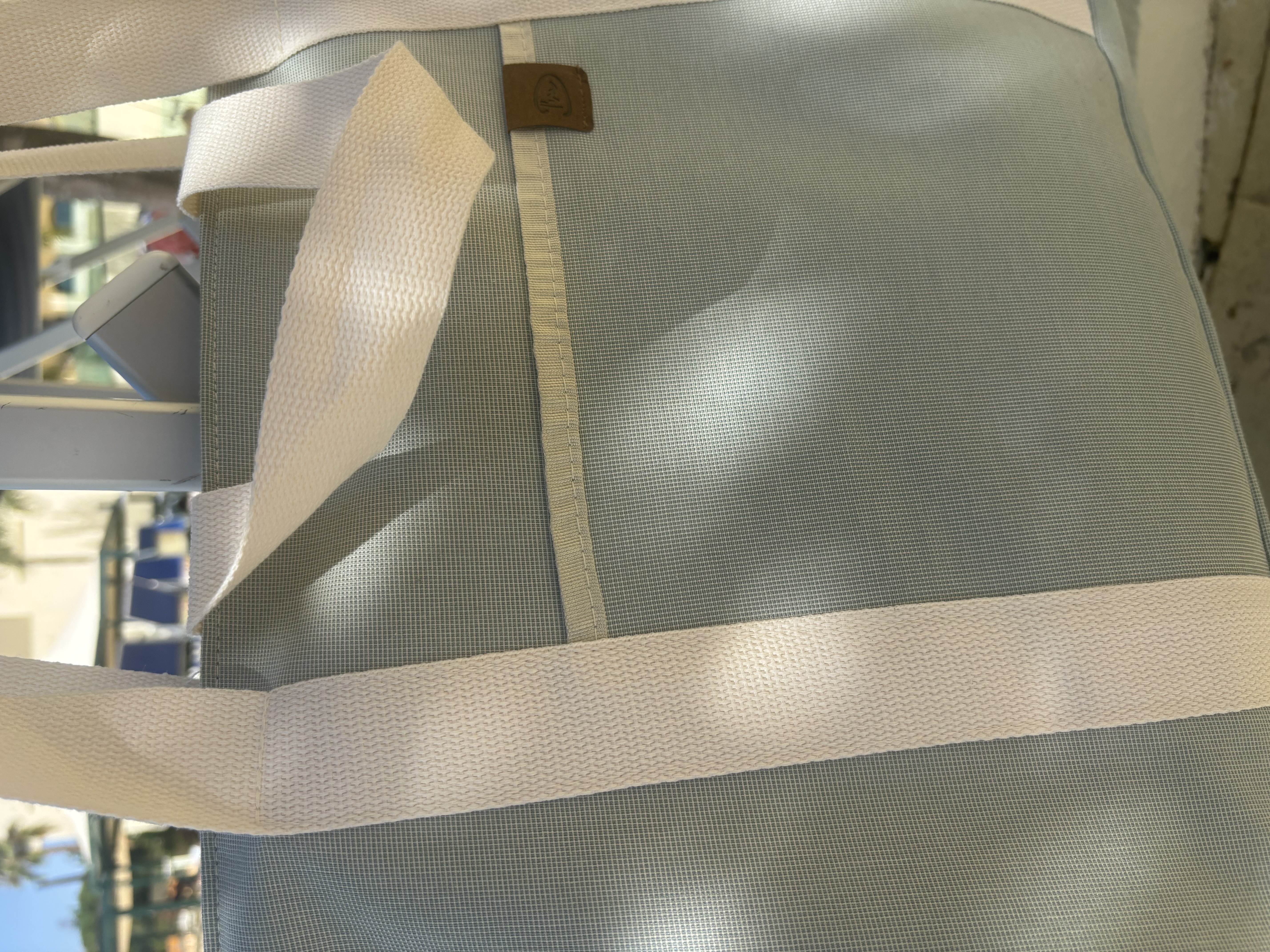 Super grote Shopper / Strandtas / weekendtas. Blauw-groenig met ecru