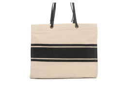 Katoenen shopper met pu hengsel. Ecru - Zwart.