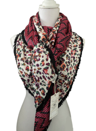 Gekleurde fancy luipaard print  / fuchsia-zwart grafisch dessin. Couture sjaal