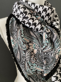 Spier wit / pastel paisley dessin - pied de coq print, couture sjaal.