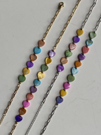RVS (stainless steel) hartjes ketting. Multi colour. Zilver of goud