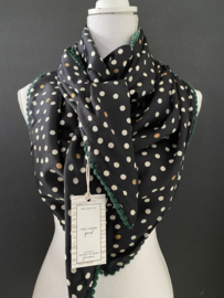 Veren print groen-navy  / stip dessin. Couture sjaal