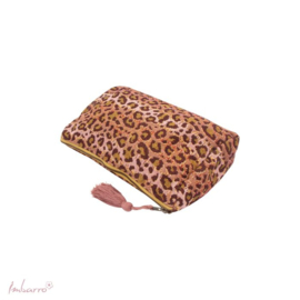 Imbarro, jacquard geweven toilettas Ombra met luipaard dessin. Roze - bordeaux.