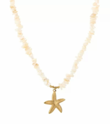 Naturel schelpen kralen ketting met rvs zeester bedel.