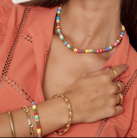 Regenboog disc kralen ketting + rvs kraaltjes en sluiting