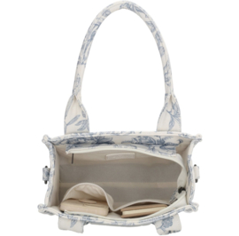 Kleine tas van Charm. Crème  Canvas met blauwe Floral print. 