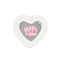 Aardewerk (sieraden) schaaltje. Hart, wit-grijs With Love