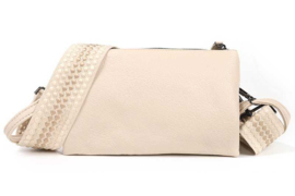 Creme - licht beige horizontaal tasje, imitatie leer + geweven band.
