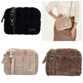 Zebra Bont tasje  / crossbody Milou, Blokjes doorgestikt, 3 verschillende kleuren.