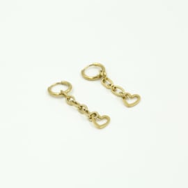 RVS (stainless steel) kleine creolen met ketting/hart schakel. Goudkleurig...