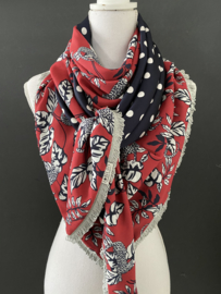 Soft kersen rood panter - bloemen / Navy polka dot,  couture sjaal.