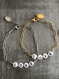 RVS (stainless steel) armband. L O V E  Goudkleurig.