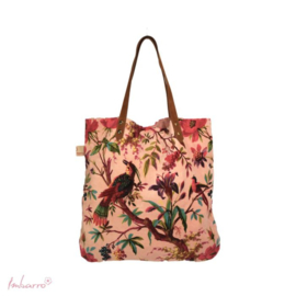 Mooie fluwelen shopper van Imbarro. Licht roze / soft pink. Paradise print.