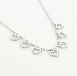 RVS (stainless steel) bolletjes ketting met hart bedels. Zilver- of  Goudkleurig.