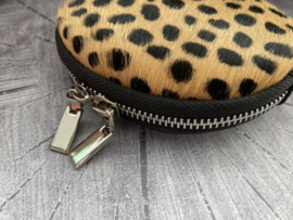 Portemonnee / pouch. Écht leer/vacht. Bruin - Zwart Cheetah