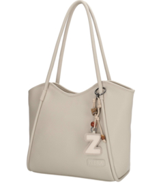 Zebra shopper / laptoptas model Sofie + bag charm. Creme .