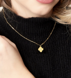 Korte stainless steel ketting met klavertje. Zilverkleurig.