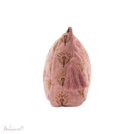 Imbarro, jacquard  geweven toilettas Grazia met bloemetjes dessin. Roze