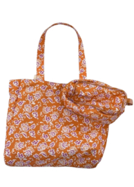 Reversible katoenen tas met print. Amour. Roze-oranje
