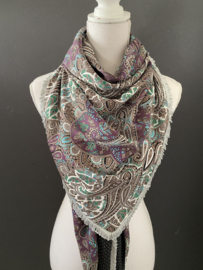 Paisley dessin met paars & groen   / mini stippen print.  Couture sjaal.