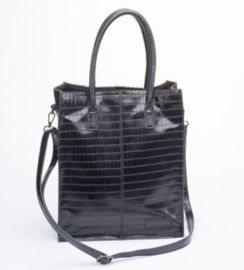Kartel bag - tas  van ZEBRA. Half glans CROCO. Zwart. Hoog model + mini laptop vak