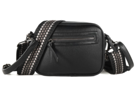 Zwart tasje Santorini, imitatie leer + extra geweven band.