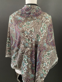 Paisley dessin met paars & groen   / mini stippen print.  Couture sjaal.