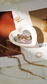 Aardewerk (sieraden) schaaltje. Hart, wit-grijs With Love