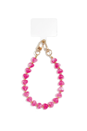 Telefoon sieraad / hanger kleine hartjes. Fel Roze