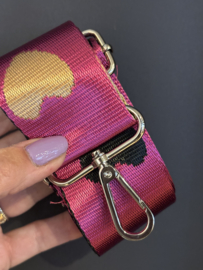 Schouderband / cameraband / tassenriem.Panter,  fuchsia roze - goud - zwart