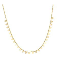RVS (stainless steel) ketting, fijne gedraaide schakel. Mini hartjes bedeltjes . Goudkleurig
