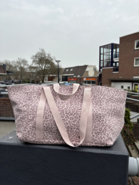 Super grote Shopper / Strandtas / weekendtas. Stevig katoen Canvas. Oudroze panter.