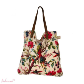 Mooie fluwelen shopper van Imbarro. Ecru. Paradise print.