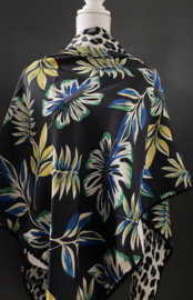 Navy - groen groot bloemen dessin /  grote luipaard print,  Couture sjaal.