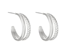RVS (stainless steel) oorbellen. Double Sophisticated. Zilverkleurig.