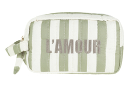 Gewatteerde toilettas met lus. Licht Army / ecru . L’amour.