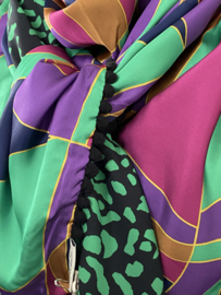 Felle kleuren grafisch colourblock / groene panter, couture sjaal