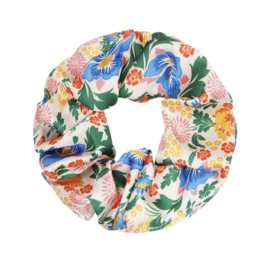 Scrunchie dunne zomerstof, wit gebloemd